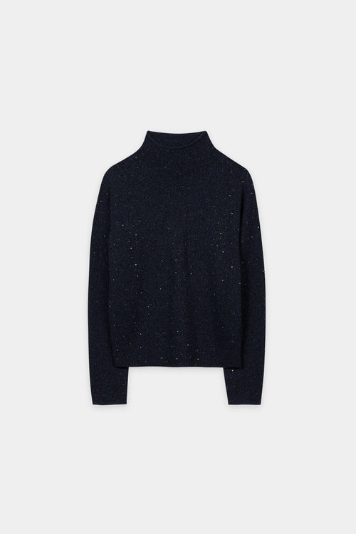 Luisa Cerano Navy Turtleneck Sweater with Rhinestones