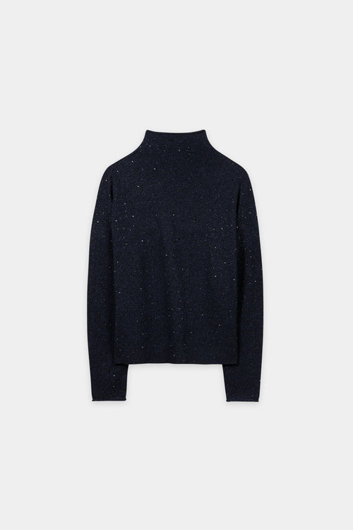 Luisa Cerano Navy Turtleneck Sweater with Rhinestones