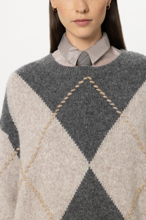 Luisa Cerano Grey Patterned Alpaca-Blend Sweater 