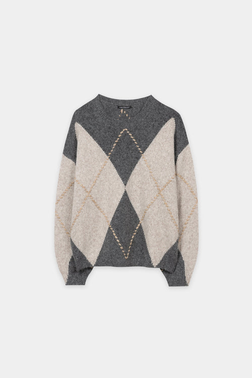 Luisa Cerano Grey Patterned Alpaca-Blend Sweater 