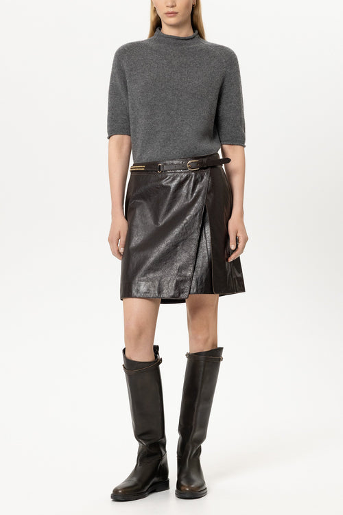 Luisa Cerano Heather Cashmere Blend  Rolled Hem Neck Sweater