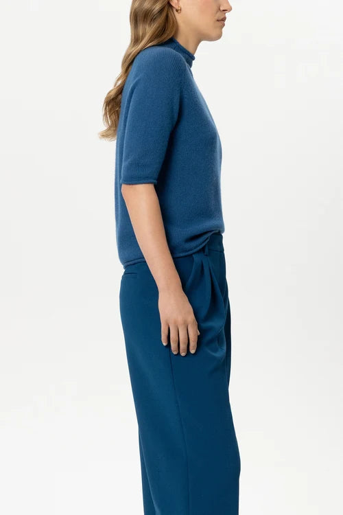 Luisa Cerano Sapphire Cashmere Blend  Rolled Hem Neck Sweater