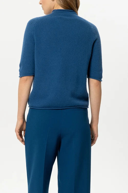 Luisa Cerano Sapphire Cashmere Blend  Rolled Hem Neck Sweater
