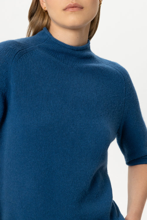 Luisa Cerano Sapphire Cashmere Blend  Rolled Hem Neck Sweater
