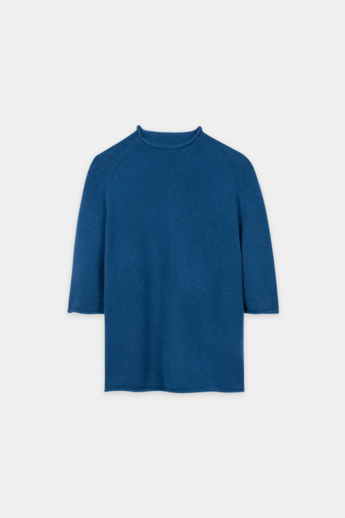 Luisa Cerano Sapphire Cashmere Blend  Rolled Hem Neck Sweater