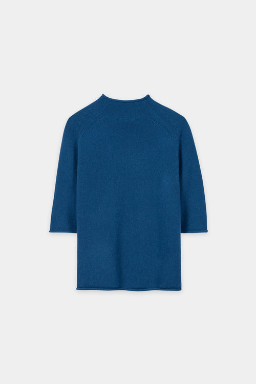 Luisa Cerano Sapphire Cashmere Blend  Rolled Hem Neck Sweater