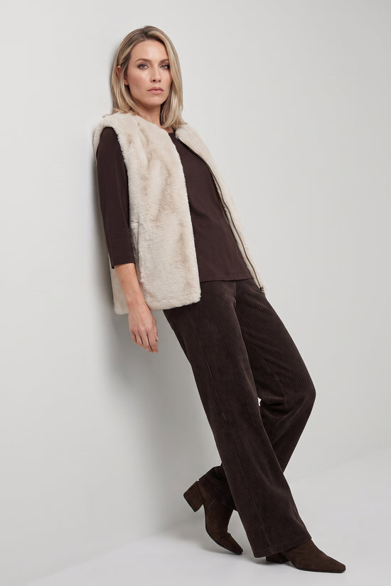 Olsen Almond Faux Fur Gilet with Zip Fastening