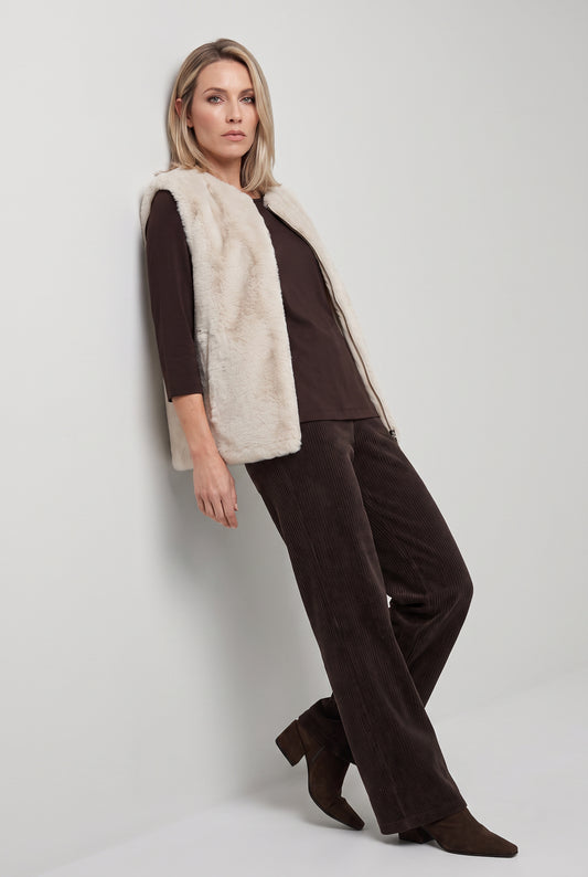 Olsen Almond Faux Fur Gilet with Zip Fastening