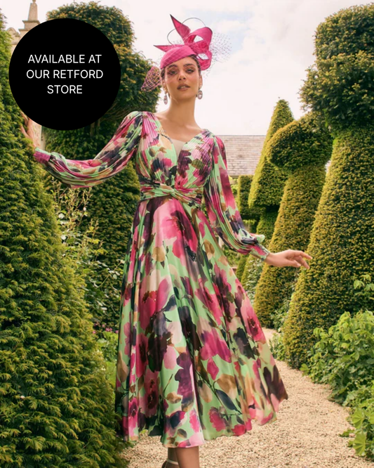 Veni Infantino Mulberry & Green Print V-Neckline Satin A-Line Dress 992769A AW