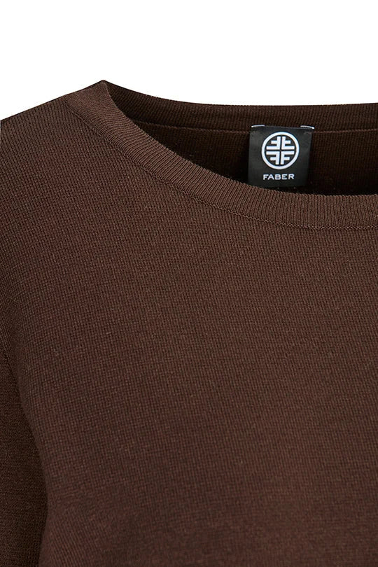 Faber Chocolate  Sweater with Boho Faux Fur Trim