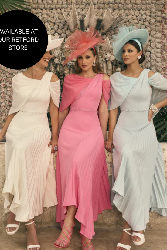 Veni Infantino Flamingo Drop Cape Sleeve Dress Pleated to Straight Skirt 992785 AW