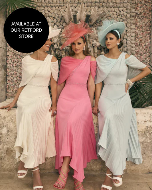 Veni Infantino Flamingo Drop Cape Sleeve Dress Pleated to Straight Skirt 992785 AW
