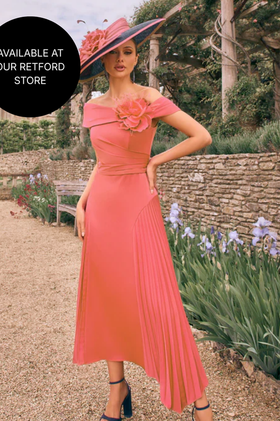 Veni Infantino Coral Chiffon Off-Shoulder Midi Dress 992732 AW