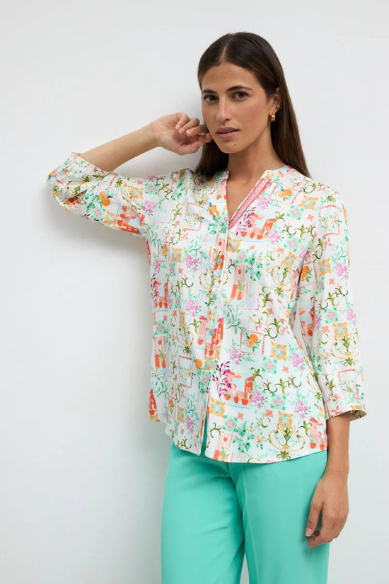 Tinta & Barriloche Coral Print 3/4 Sleeve Mandarin Collar Blouse