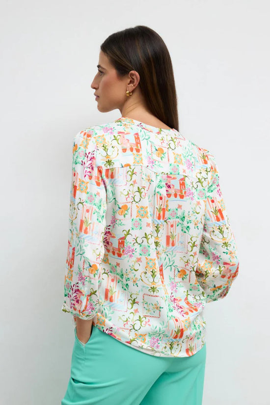 Tinta & Barriloche Coral Print 3/4 Sleeve Mandarin Collar Blouse