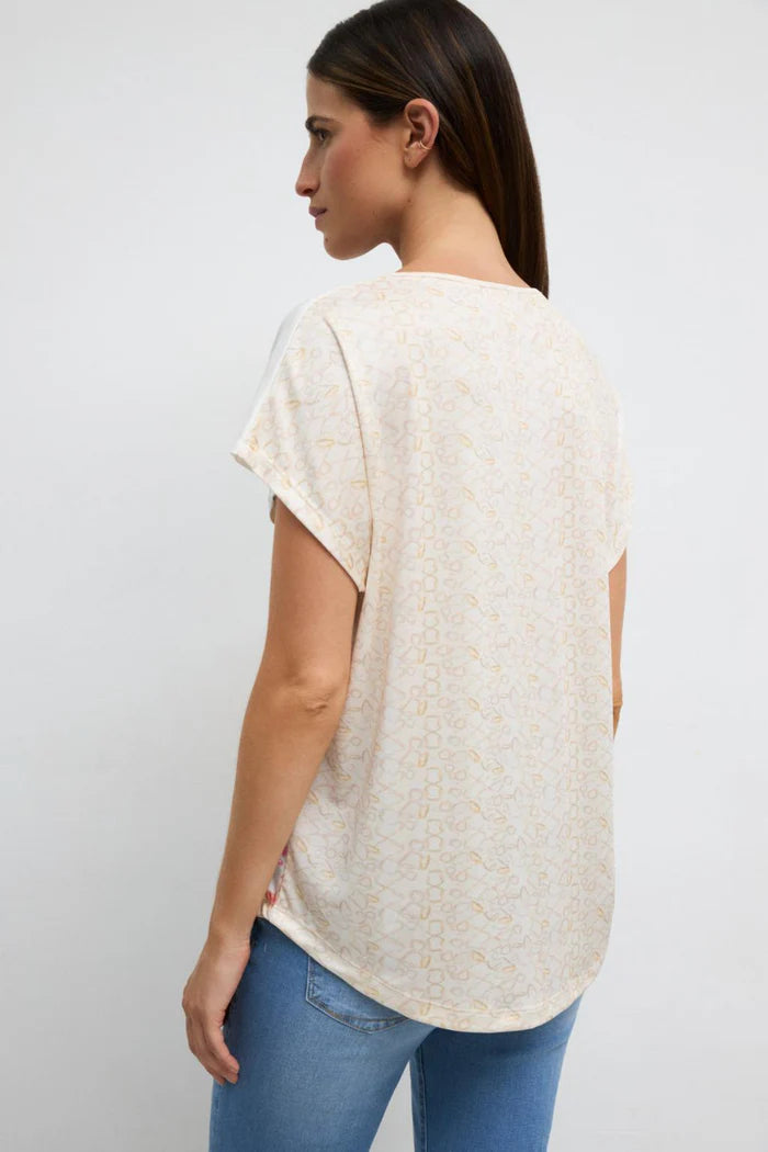 Tinta & Bariloche Seaside Print Scoop Neck Top – Loose Fit, Flutter Sleeve LINA