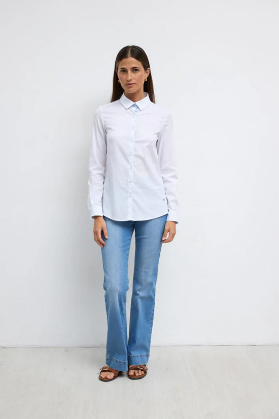 Tinta & Bariloche White Slim-Fit Long Sleeve White Shirt with Blue Contrast Trim & Embroidered Heart ACRUX