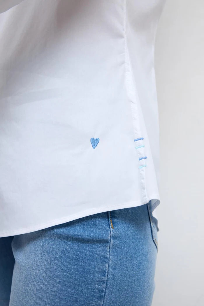 Tinta & Bariloche White Slim-Fit Long Sleeve White Shirt with Blue Contrast Trim & Embroidered Heart ACRUX