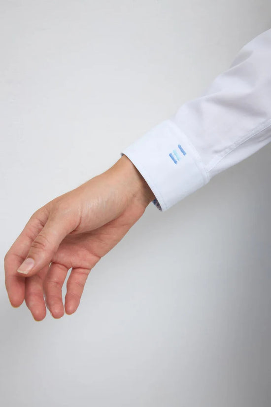 Tinta & Bariloche White Slim-Fit Long Sleeve White Shirt with Blue Contrast Trim & Embroidered Heart ACRUX