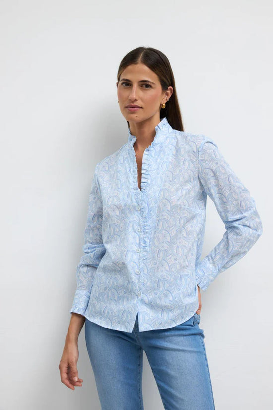 Tinta & Bariloche Blue Print Ruffle Trim Long Sleeve Shirt ALGABA