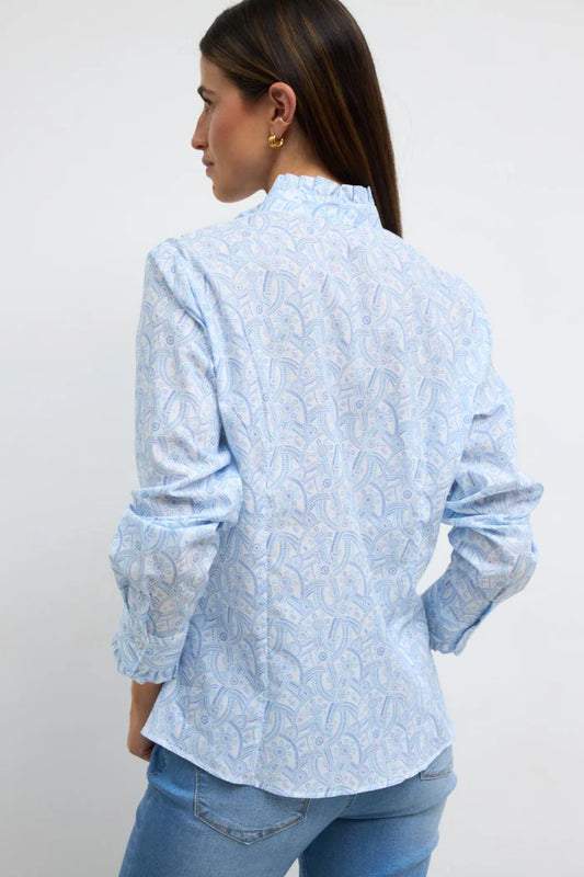 Tinta & Bariloche Blue Print Ruffle Trim Long Sleeve Shirt ALGABA