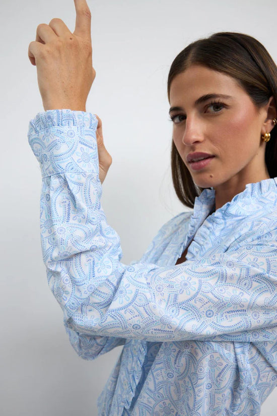 Tinta & Bariloche Blue Print Ruffle Trim Long Sleeve Shirt ALGABA