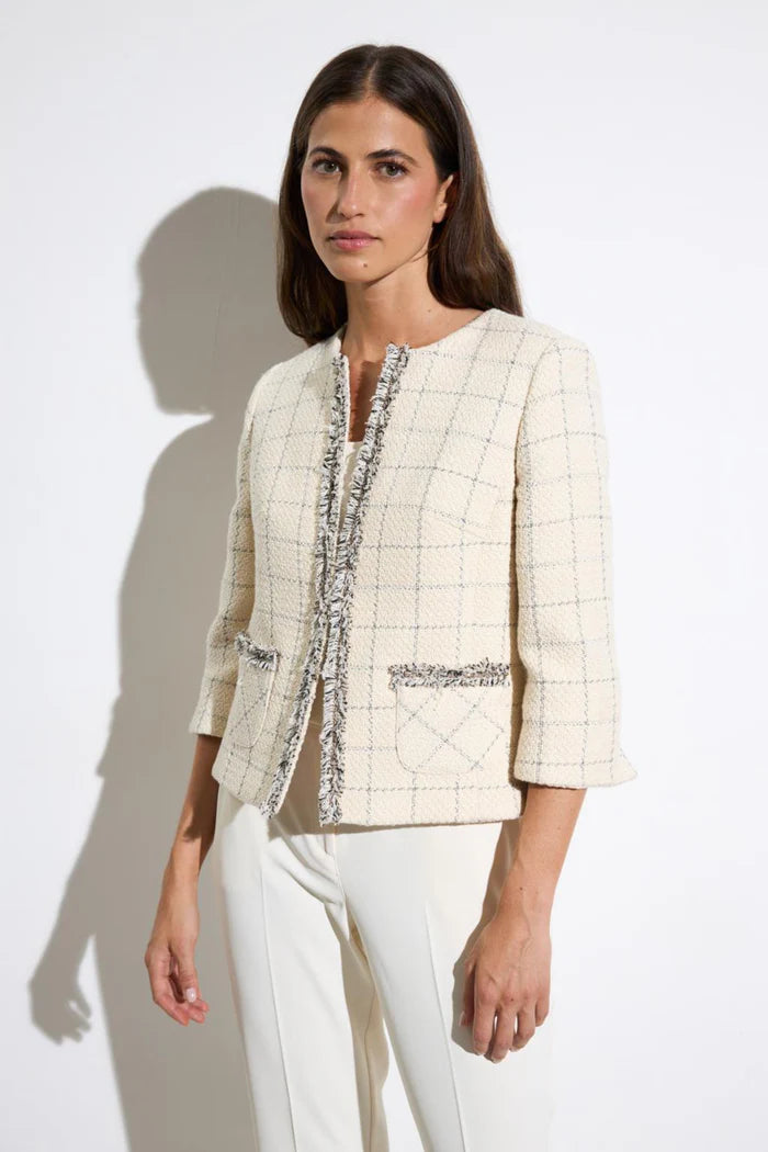 Tinta & Barriloche Natural Check Patterned Short Tweed Jacket