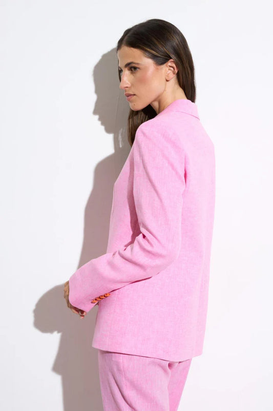 Tinta & Bariloche Pink Double-Breasted Blazer with Notched Lapel, Contrasting Buttons CERVANTES