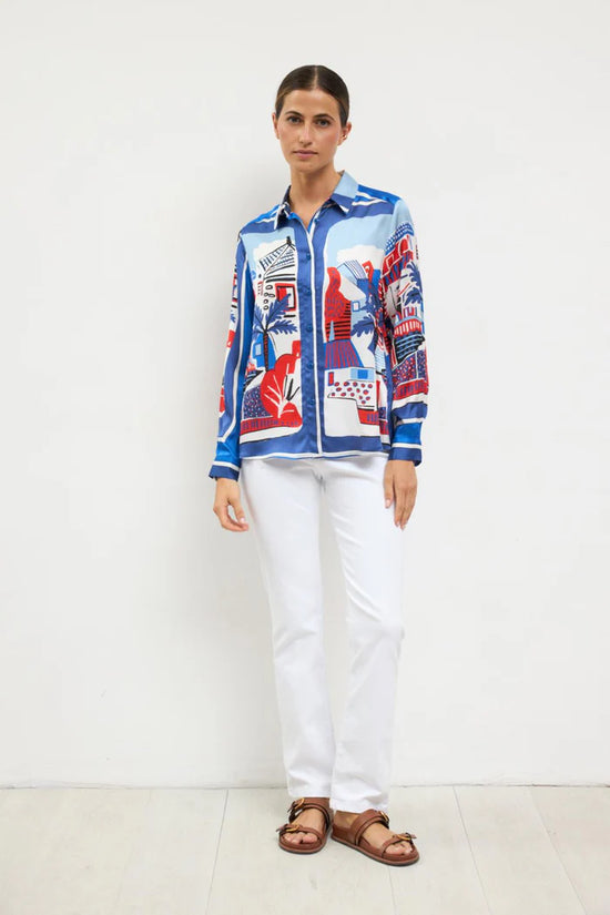 Tinta & Bariloche Royal Blue Artistic Cityscape Print Shirt