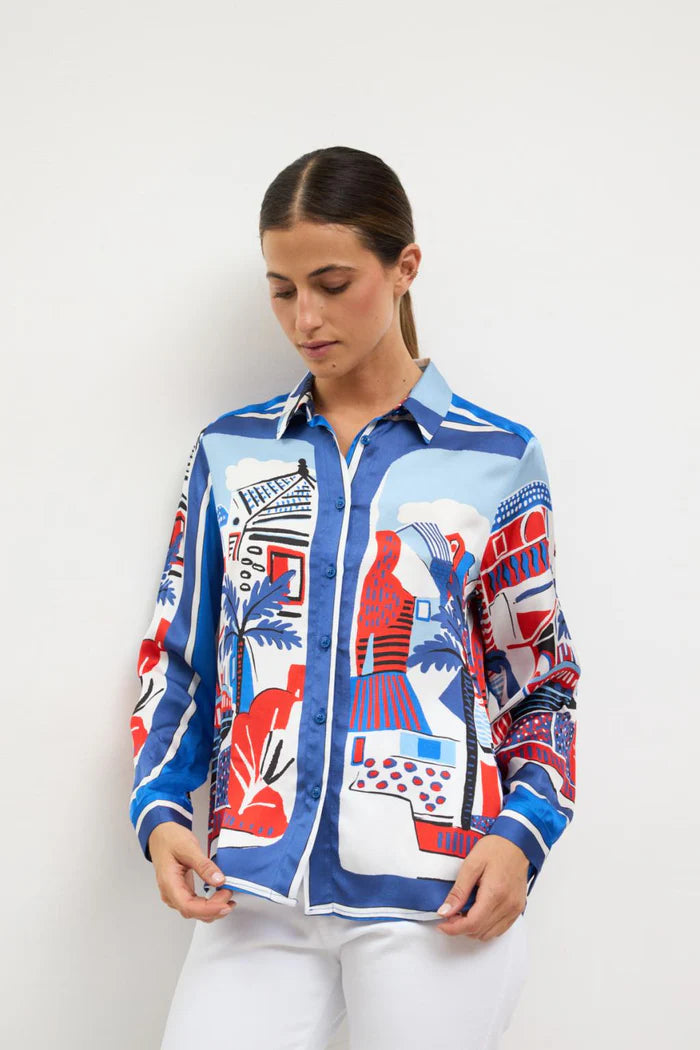 Tinta & Bariloche Royal Blue Artistic Cityscape Print Shirt