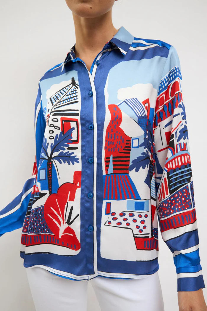 Tinta & Bariloche Royal Blue Artistic Cityscape Print Shirt