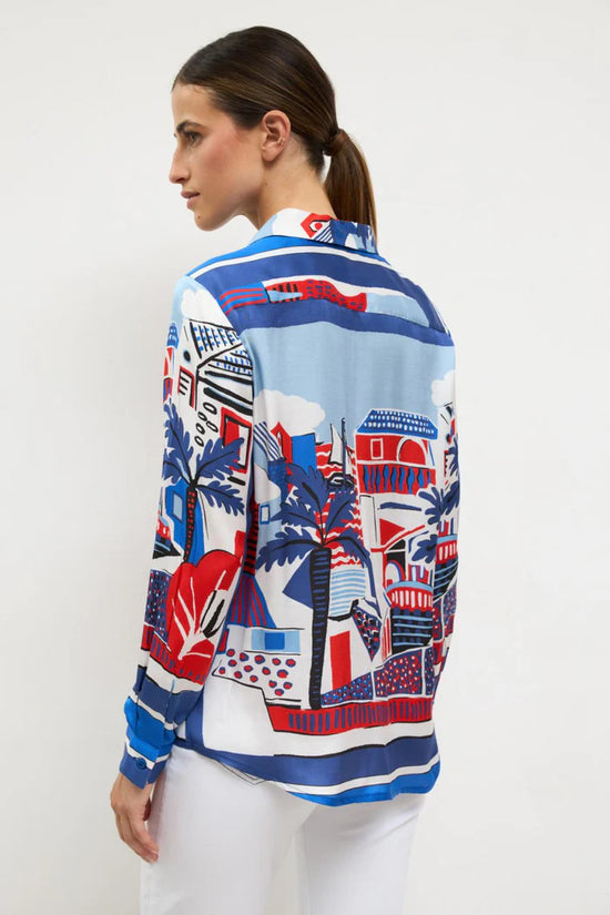 Tinta & Bariloche Royal Blue Artistic Cityscape Print Shirt