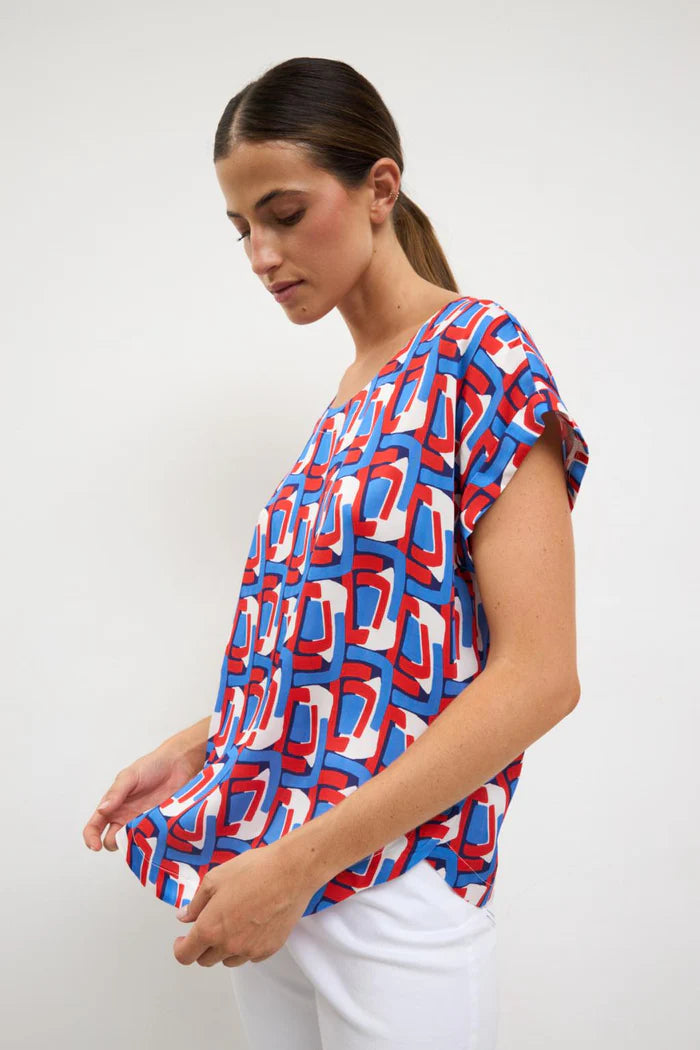 Tinta & Bariloche Red & Blue Geometric Print Blouse