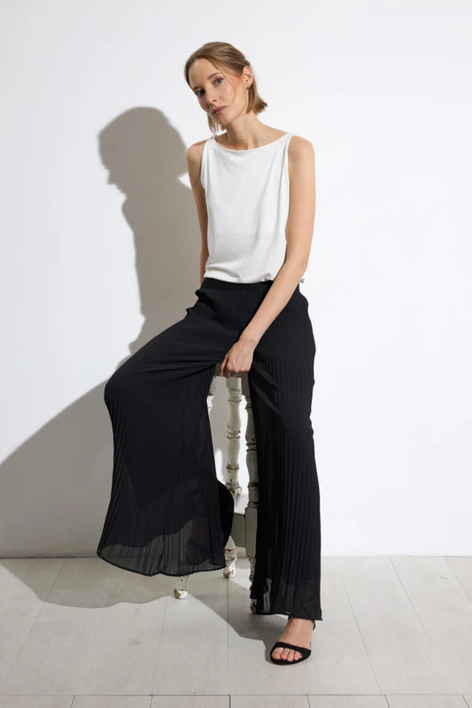 Tinta & Bariloche Black Wide Leg Pleated Trousers Musa