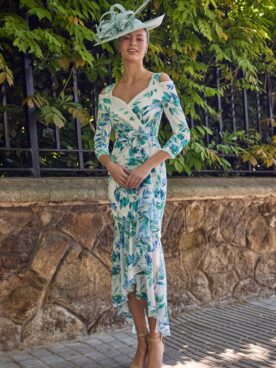 Couture Club Turquoise Print Straight Chiffon Off-Shoulder Dress 1G1B5 AW