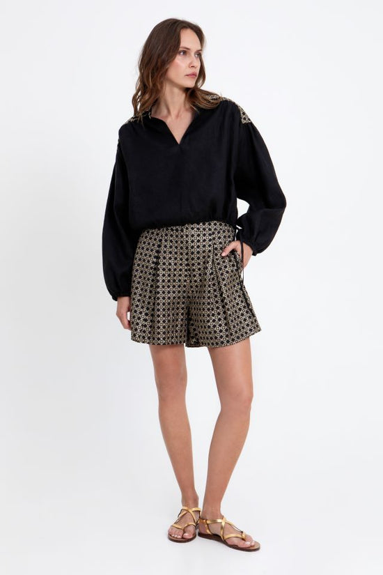 reek Archaic Kori Black Shirt with Open V Neck, Batwing Sleeves and Drawstring Hem