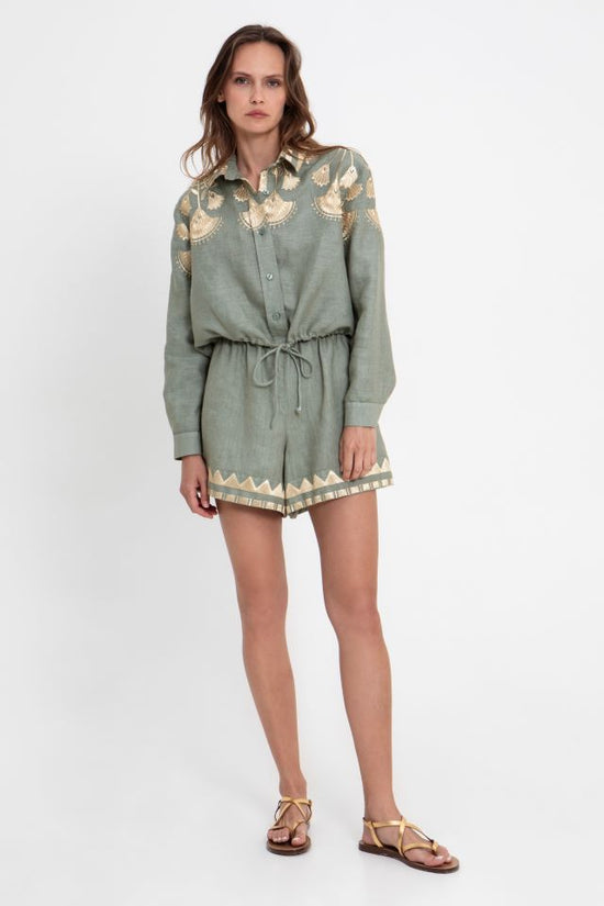 Greek Archaic Kori Sage Linen Pull-On Shorts