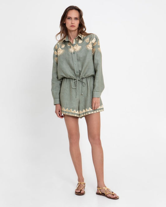 Greek Archaic Kori Sage Linen Pull-On Shorts 2071099