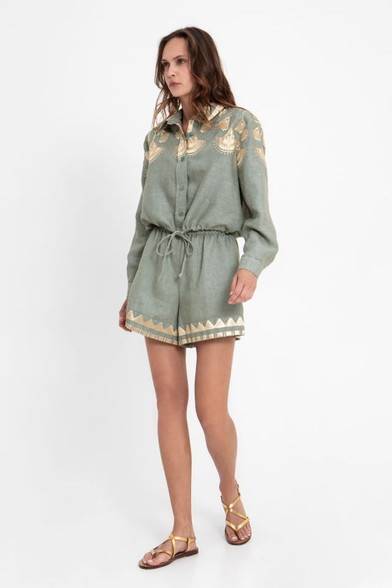Greek Archaic Kori Sage Linen Pull-On Shorts