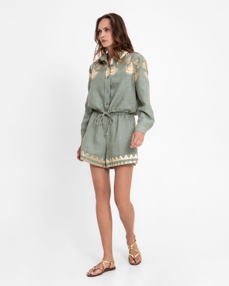 Greek Archaic Kori Sage Linen Pull-On Shorts