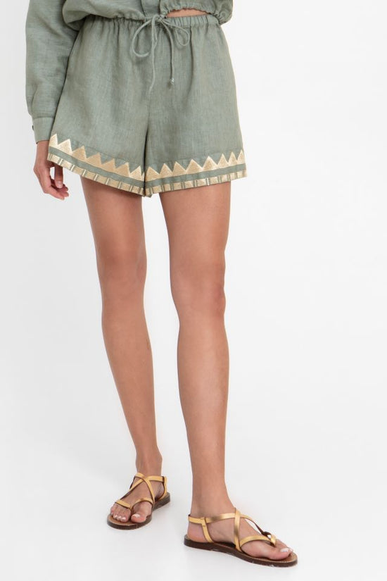 Greek Archaic Kori Sage Linen Pull-On Shorts