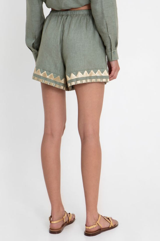 Greek Archaic Kori Sage Linen Pull-On Shorts