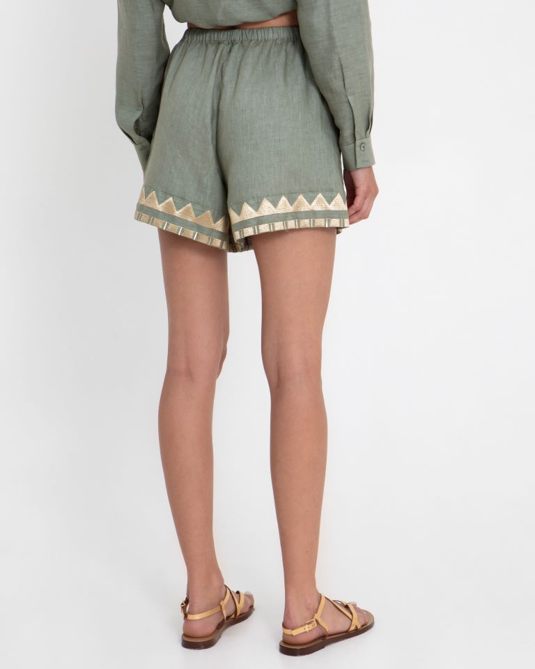 Greek Archaic Kori Sage Linen Pull-On Shorts