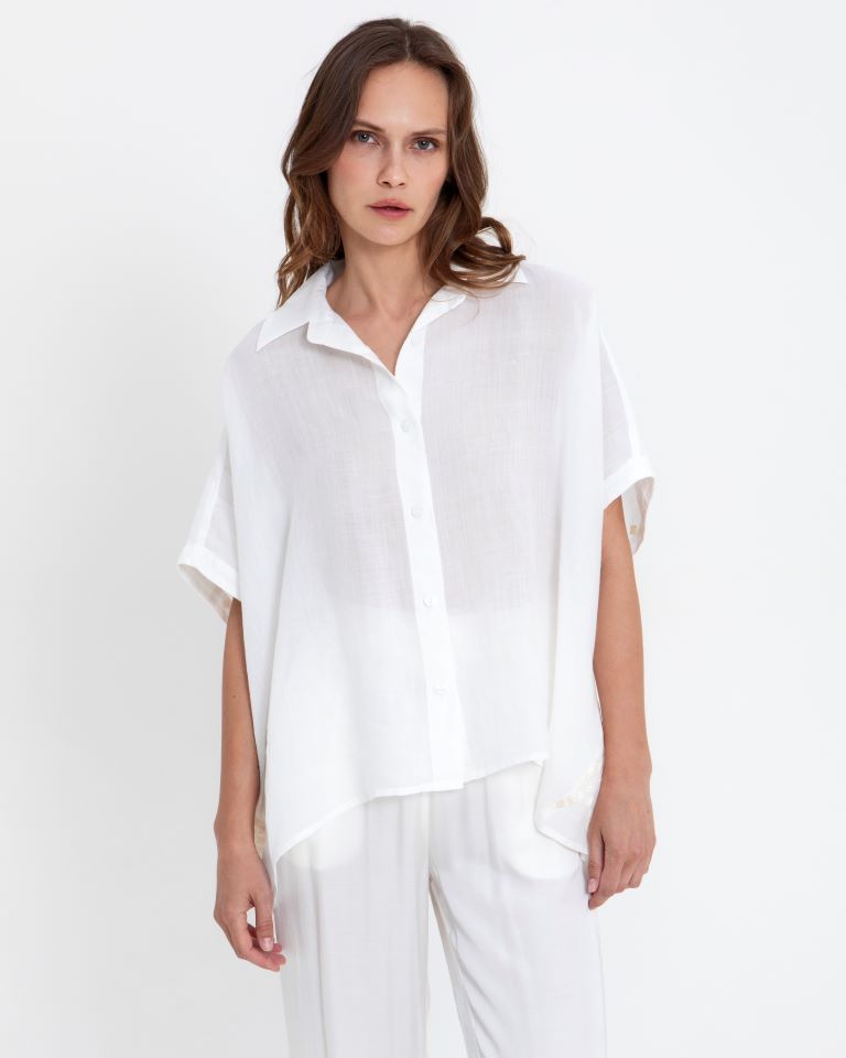 Greek Archaic Kori White Loose Fit Shirt with Gold Embroidery on Back 