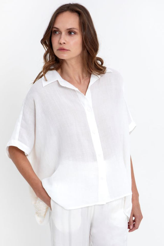 Greek Archaic Kori White Loose Fit Shirt with Gold Embroidery on Back 