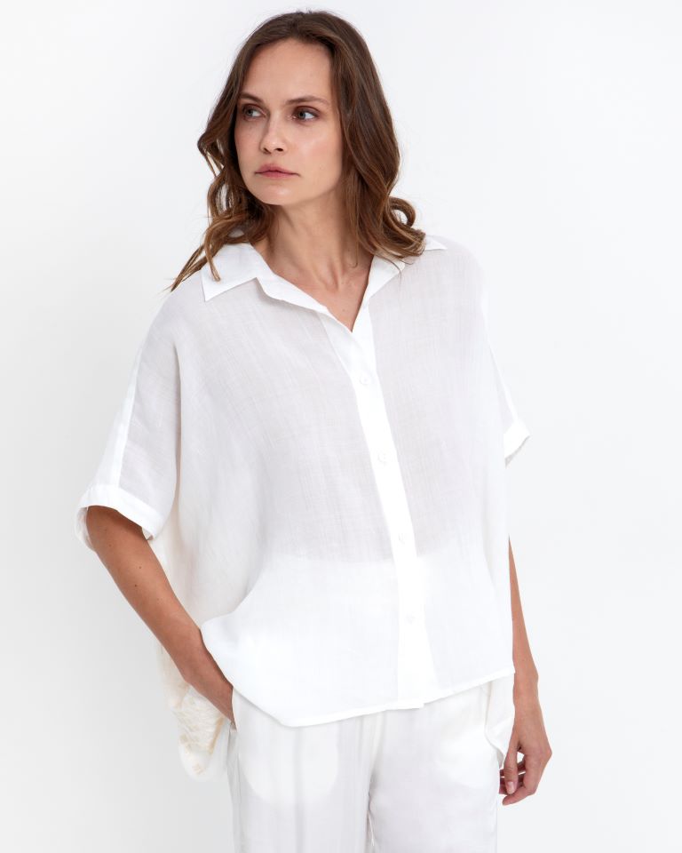 Greek Archaic Kori White Loose Fit Shirt with Gold Embroidery on Back 