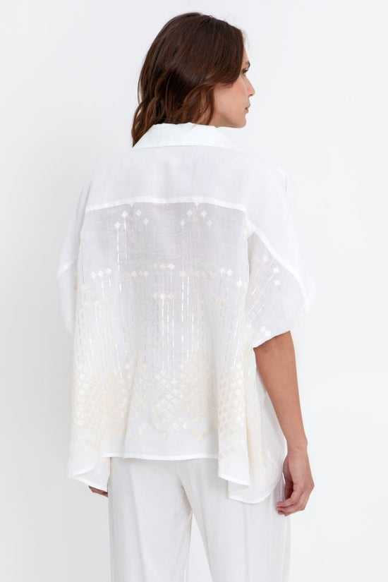 Greek Archaic Kori White Loose Fit Shirt with Gold Embroidery on Back 