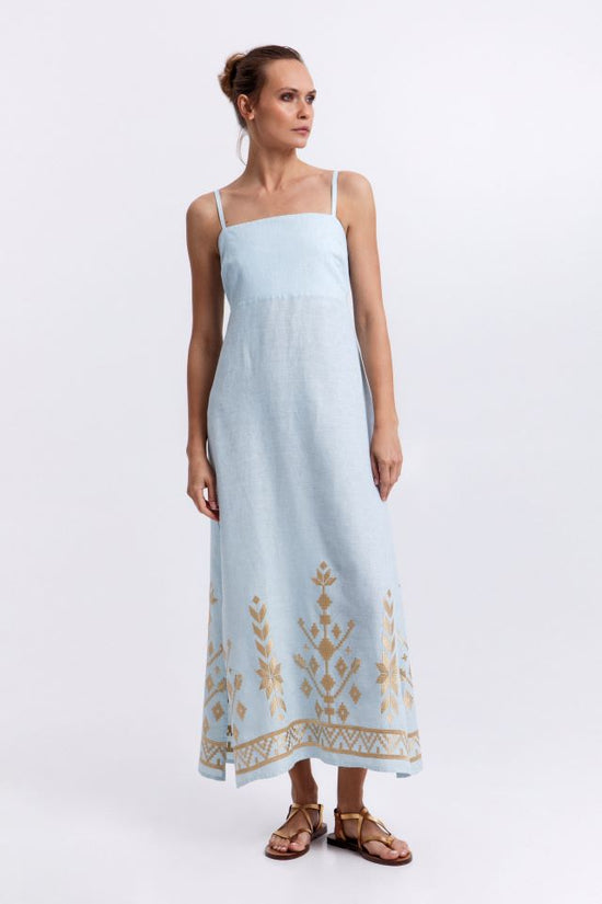 Greek Archaic Kori Light Blue Linen Maxi Sundress 2043211