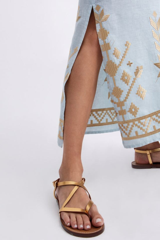 Greek Archaic Kori Light Blue Linen Maxi Sundress 2043211