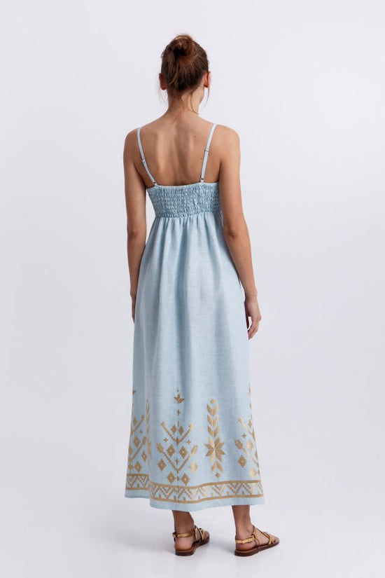 Greek Archaic Kori Light Blue Linen Maxi Sundress 2043211
